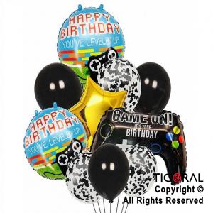 SET DE GLOBOS METALIZADOS PLAY STATION Y LATEX CON CONFETI x 10 UNIDADES